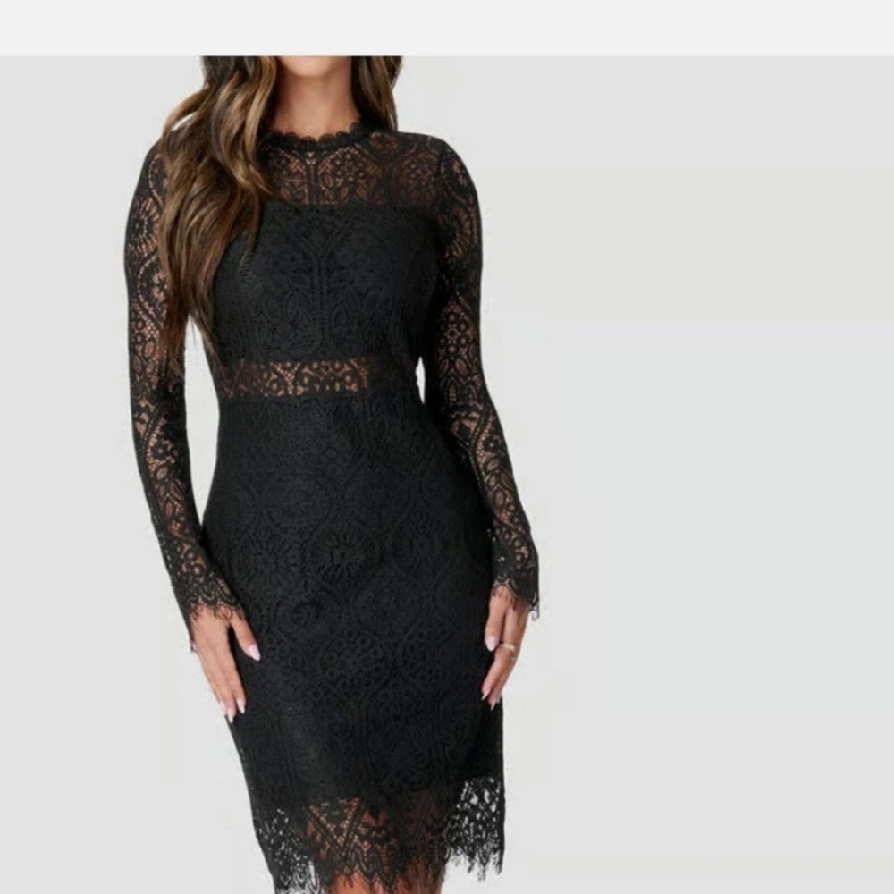 NWT Bebe Elegant Black Lace Long Sleeve Dress